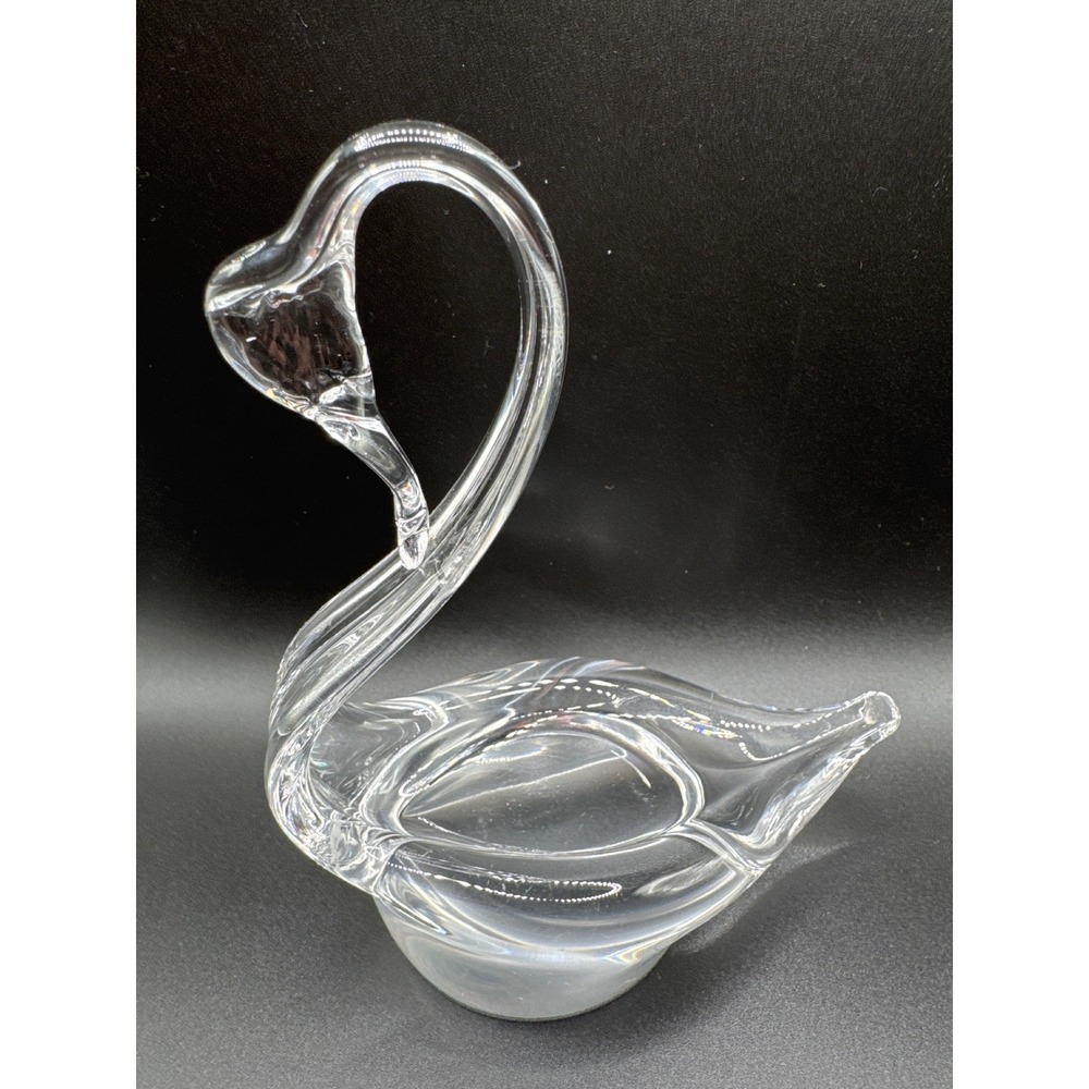 Vintage Hand Blown Clear Glass Swan Figurine Art Glass Sculpture 5 Inch